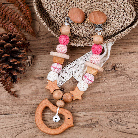 Wooden Baby Teether Wooden Pram Clip Baby Toy Baby Mobile Pram Personalize Baby Teething Pacifier Chain Chewable Baby Rattle